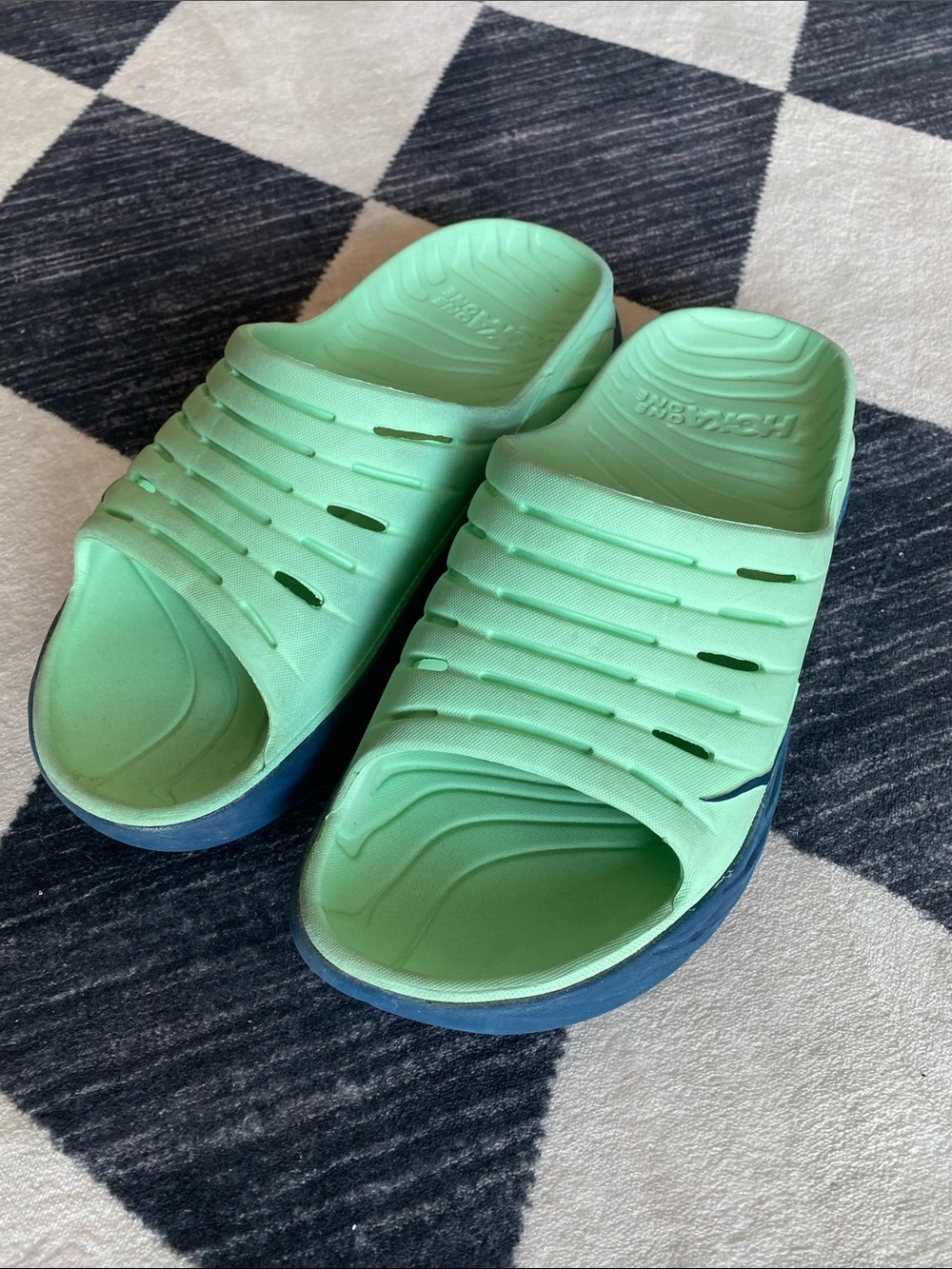 Hoka One One Men's Slide Sandals in Mint Green and Navy
